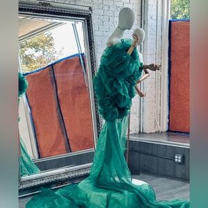 Green organza flower design Dress /cape